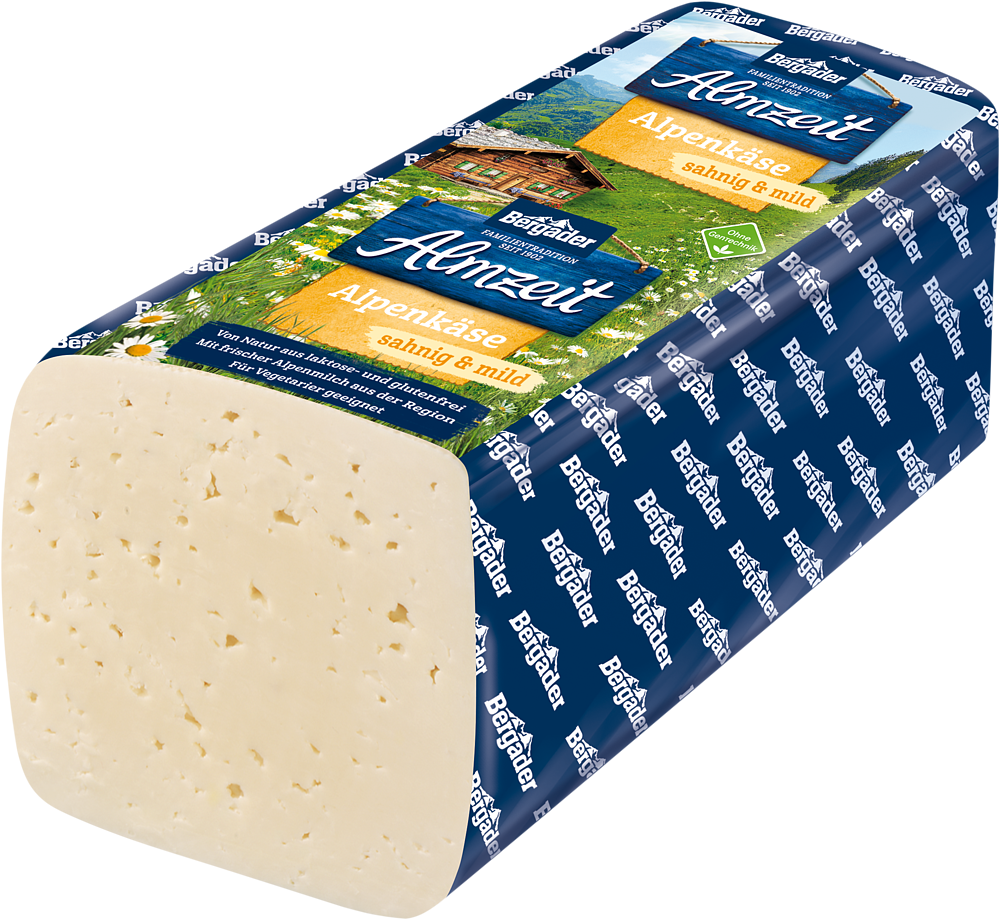 Bergader Almzeit Alpenkäse sahnig &amp; mild 55% Brot ca. 2,9kg 
