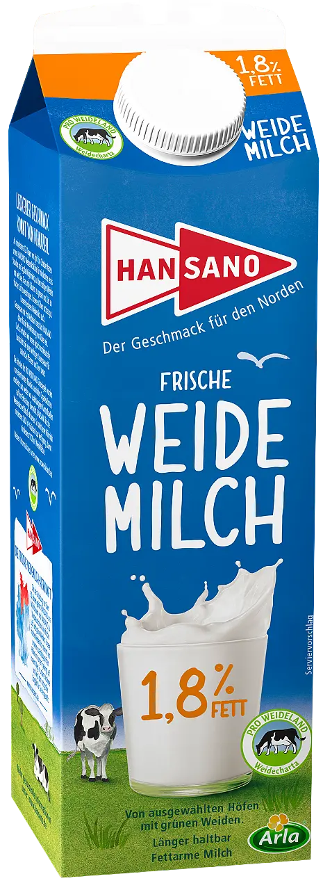 Hansano Frische Weidemilch 1,8% 1 Liter 
