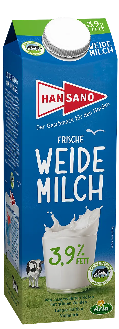 Hansano Frische Weidemilch 3,9% 1 Liter 