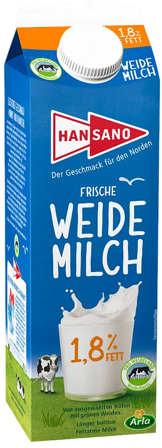 Hansano Frische Weidemilch 1,​8% 1 Liter 