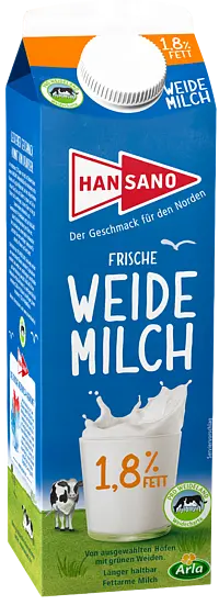 Hansano Frische Weidemilch 1,​8% 1 Liter 